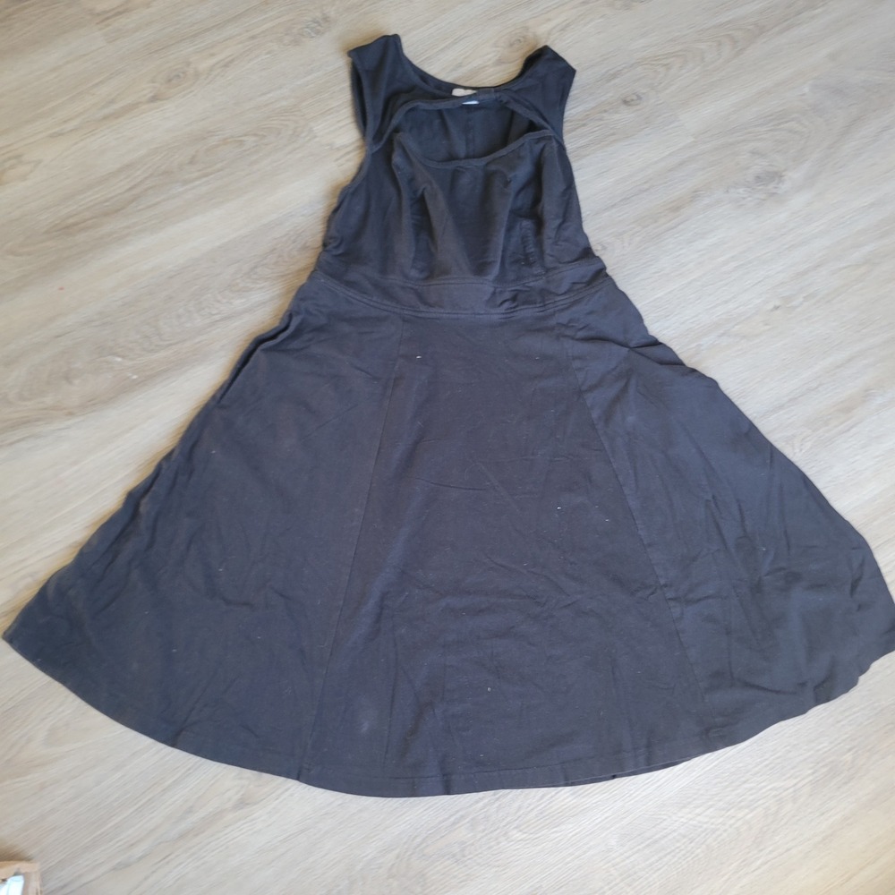 eShakti Women L Dress Custom Black Cotton Spandex Fit Flare Cutout Casual Pocket